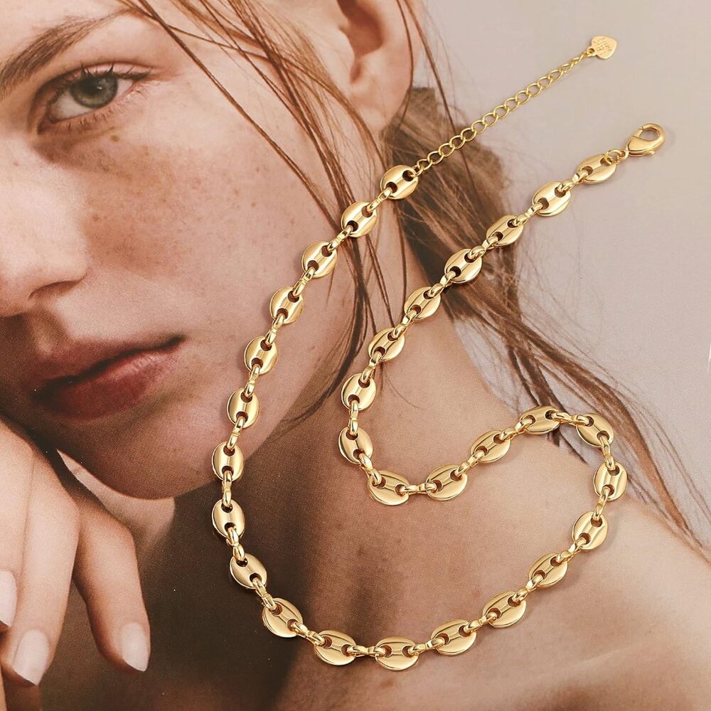 18K Gold Plated Paperclip Chain Choker Satellite Chain Freshwater Cultured Biwa - Picture 6 of 6